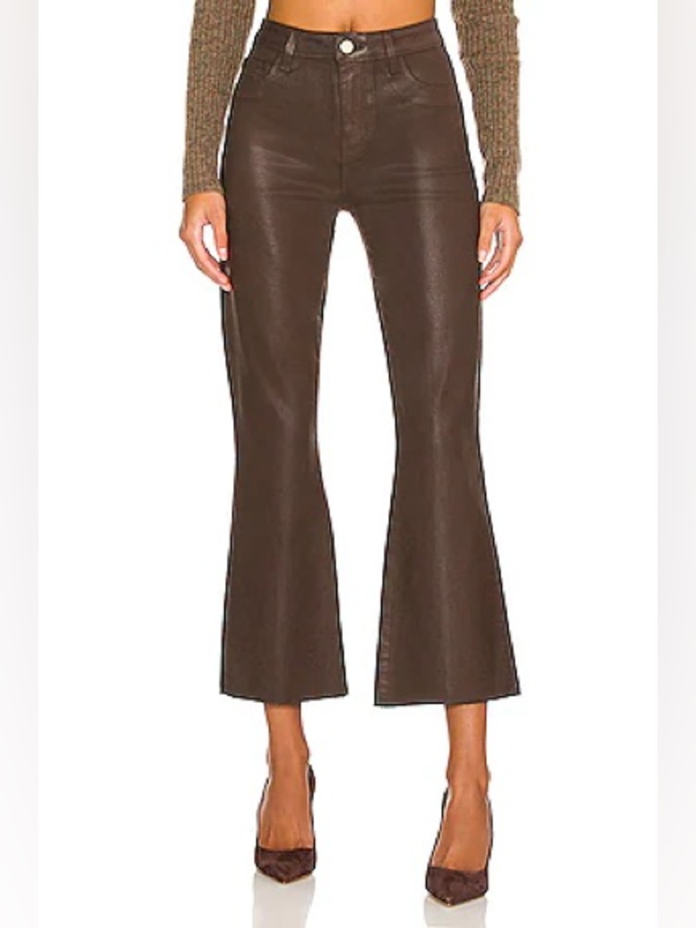 NWT L'AGENCE KENDRA CROP FLARE JEANS 25W ESPRESSO COATED